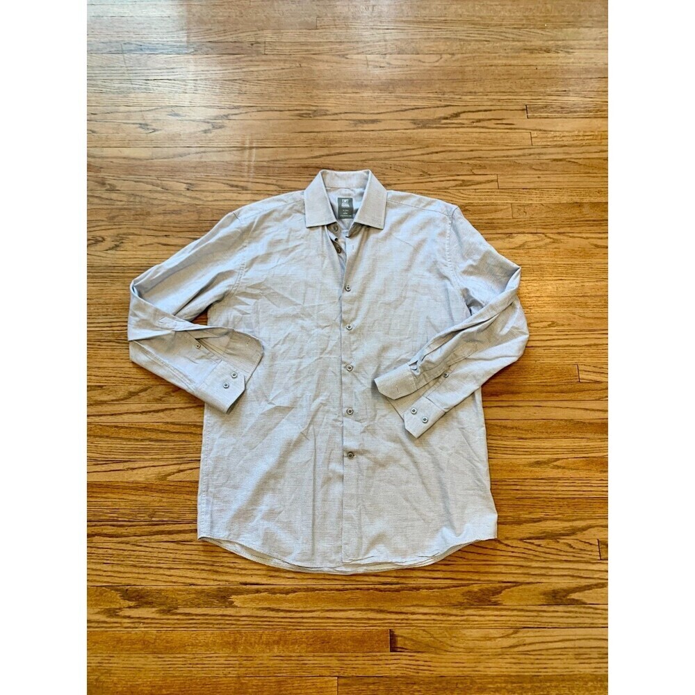 Stacy Adams Gray dress shirt mens L button up Pattern Performance Flex Light Wei